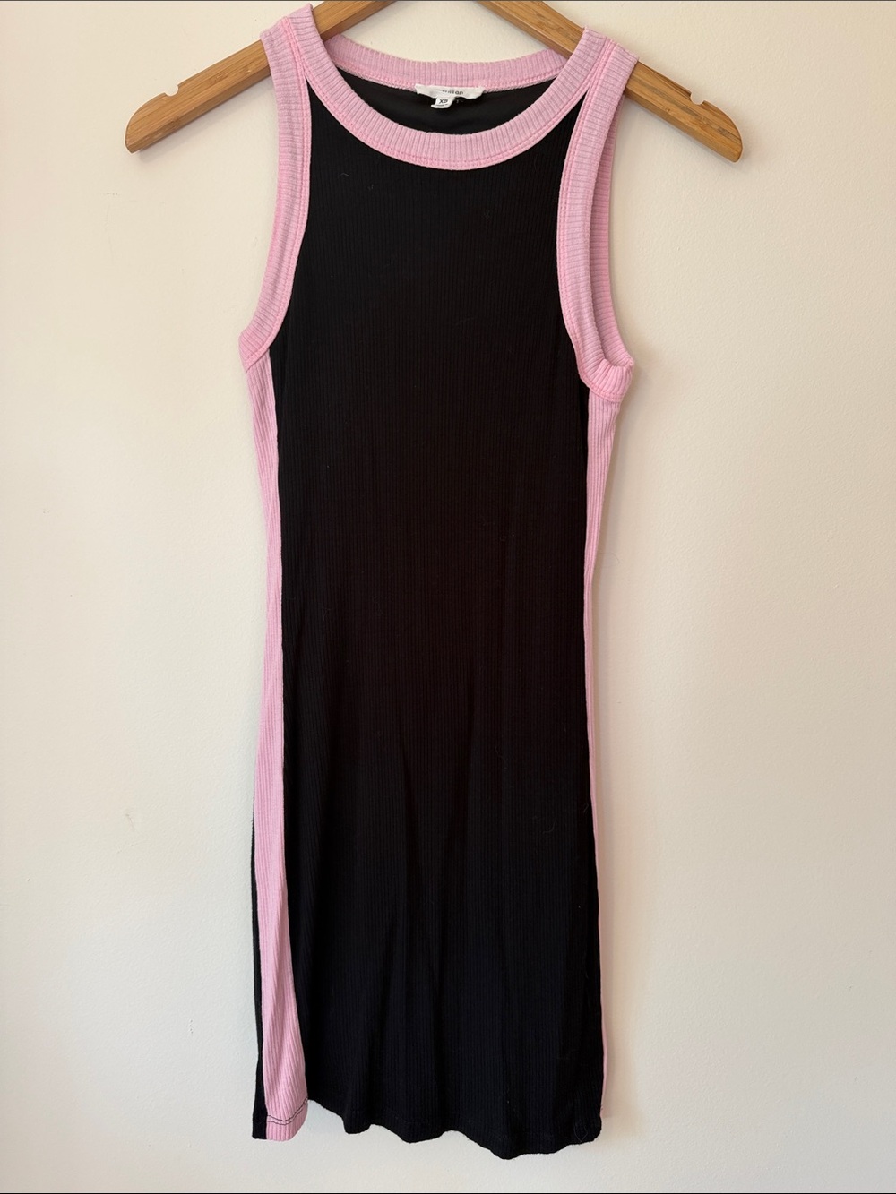 Sleeveless Black Mini Dress with Pink Trim